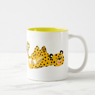 Cute Dashing Cartoon Cheetah Tweekleurige Koffiemok