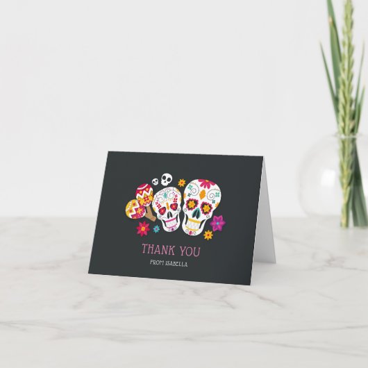 Cute Day of the Dead Suiker Schedels Persoonlijk Bedankkaart (Voorkant)