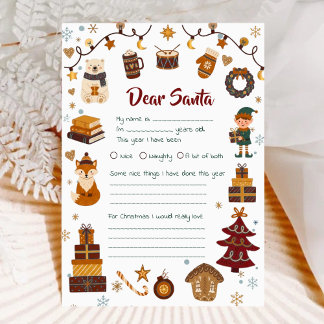 Cute Dear Santa Letter Kids Wish List Feestdagenkaart