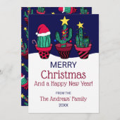 Cute Decorated Cactus Tree Lights Kerstmis Feestdagenkaart (Voorkant / Achterkant)