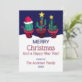 Cute Decorated Cactus Tree Lights Kerstmis Feestdagenkaart (Staand voorkant)