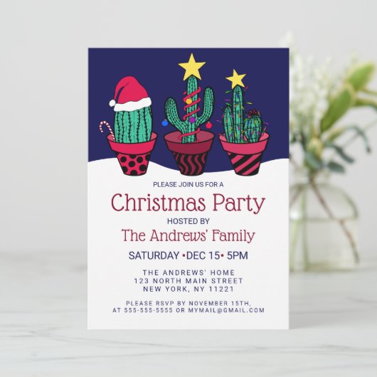 Cute Decorated Cactus Tree Lights Kerstmis Kaart (Staand voorkant)