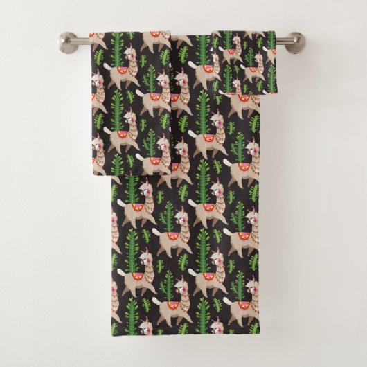 Cute Decorated Llamas Pattern Bad Handdoek (Insitu)