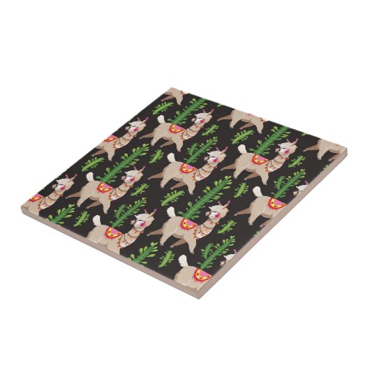 Cute Decorated Llamas Pattern Tegeltje (Zijkant)