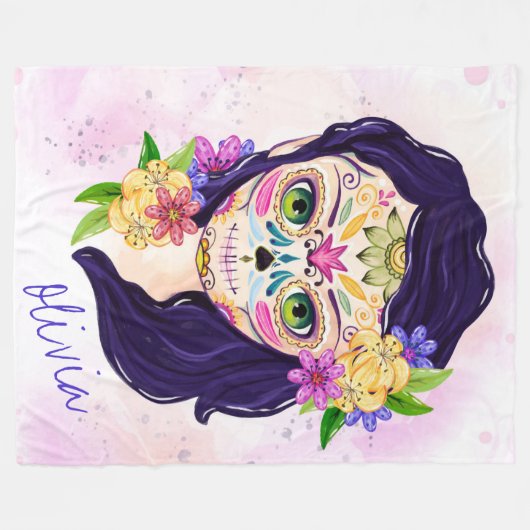 Cute Decorative Day of the dode Skull Fleece Deken (Voorkant (Horizontaal))