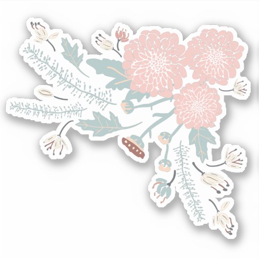 Cute Decorative Roze Cream Blue Botanical Floral Sticker (Voorkant)