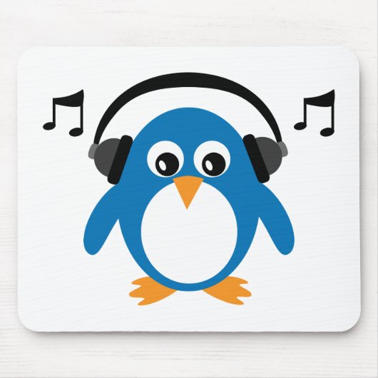 Cute Dee Jay Penguin & Headphones  Muismat (Voorkant)