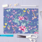 Cute Deep Blue Floral & Butterflies Pattern Tissuepapier (Craft)