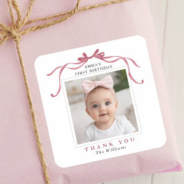 Cute Deep Blush Pink Bow Birthday Thank You  Vierkante Sticker