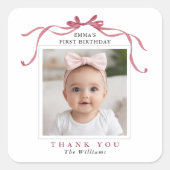 Cute Deep Blush Pink Bow Birthday Thank You Vierkante Sticker (Voorkant)