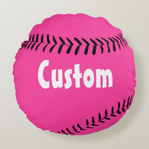 Cute Deep Pink Round Fastpitch Softball Pillow Rond Kussen