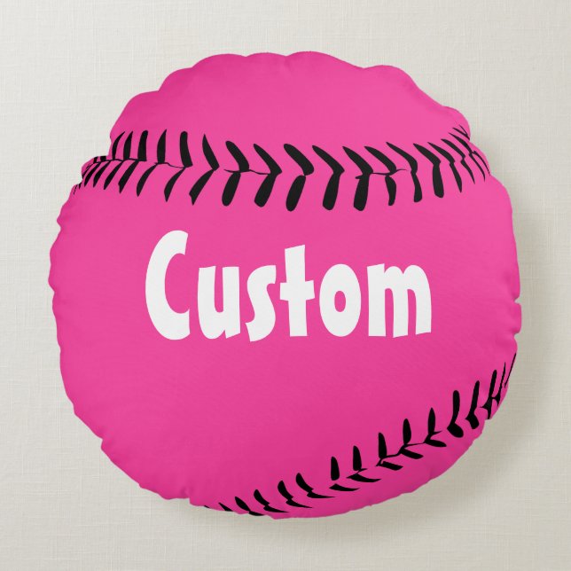 Cute Deep Pink Round Fastpitch Softball Pillow Rond Kussen (Voorkant)