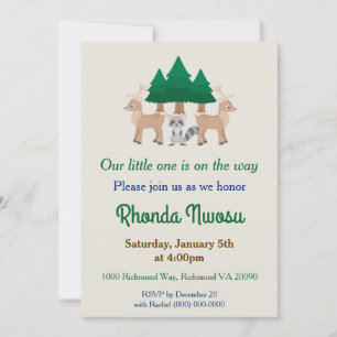 Cute Deer and Raccoon Baby shower Kaart