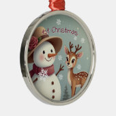 Cute Deer And Snowman Holiday Metalen Ornament (Rechts)