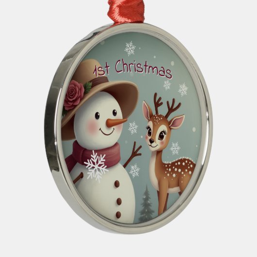 Cute Deer And Snowman Holiday Metalen Ornament (Rechts)