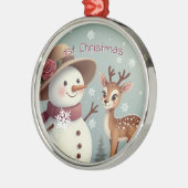 Cute Deer And Snowman Holiday Metalen Ornament (Links)