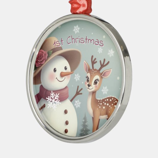 Cute Deer And Snowman Holiday Metalen Ornament (Links)