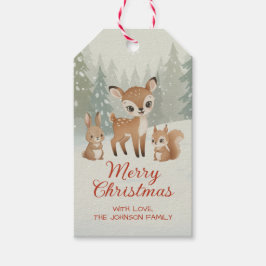 Cute Deer and Woodland Animals Merry Christmas Cadeaulabel