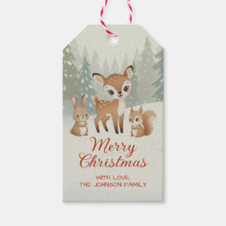 Cute Deer and Woodland Animals Merry Christmas Cadeaulabel