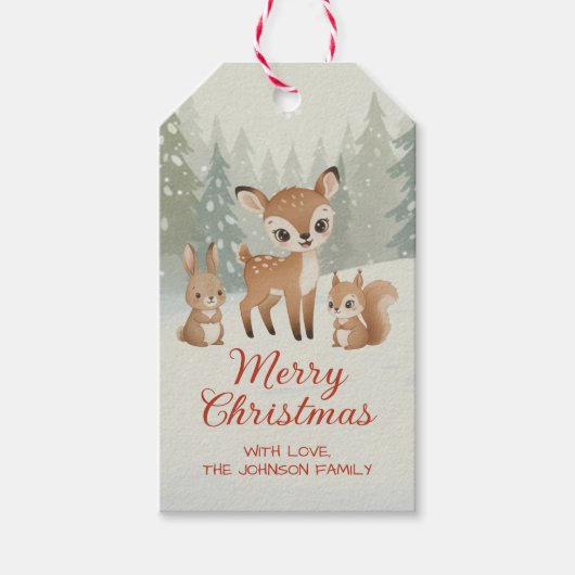 Cute Deer and Woodland Animals Merry Christmas Cadeaulabel (Voorkant)