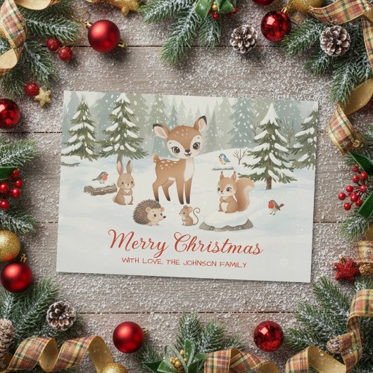 Cute Deer and Woodland Animals Merry Christmas Feestdagenkaart