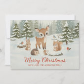 Cute Deer and Woodland Animals Merry Christmas Feestdagenkaart (Voorkant)