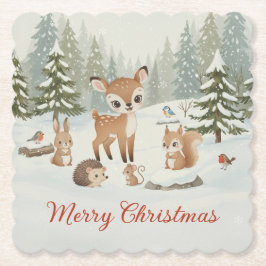 Cute Deer and Woodland Animals Merry Christmas Kartonnen Onderzetters