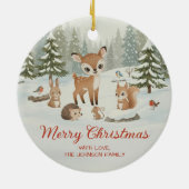 Cute Deer and Woodland Animals Merry Christmas Keramisch Ornament (Achterkant)