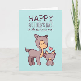 Cute Deer Animal Cartoon Happy Moederdag Kaart