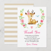 Cute Deer Baby Girl Birthday Party Doe Colorful Bedankkaart (Voorkant / Achterkant)
