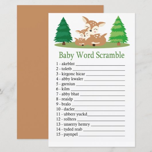 Cute Deer Baby word scramble game (Voorkant / Achterkant)