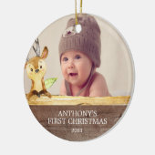 Cute Deer Baby's 1St. Fotokerstversiering Keramisch Ornament (Links)