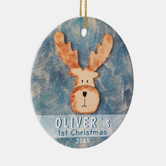 Cute Deer Baby's Eerste Kerstmis Keramisch Ornament (Rechts)