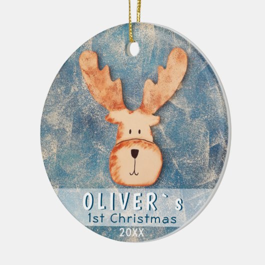 Cute Deer Baby's Eerste Kerstmis Keramisch Ornament (Links)