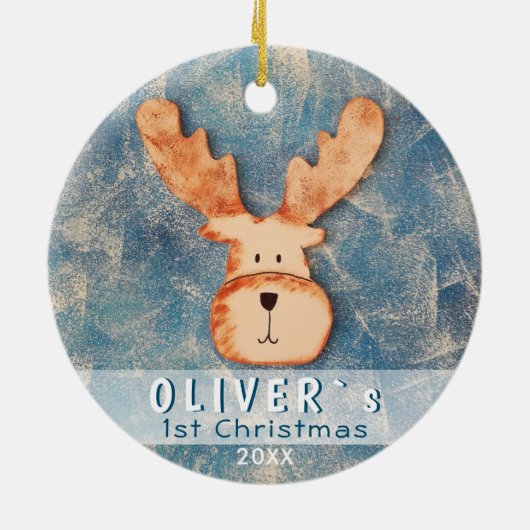 Cute Deer Baby's Eerste Kerstmis Keramisch Ornament (Achterkant)