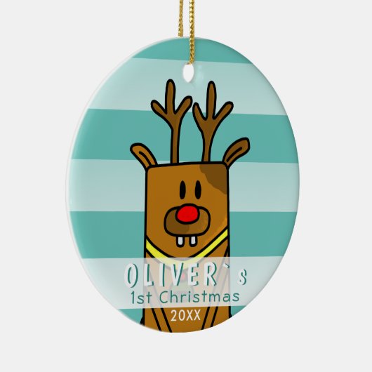 Cute Deer Baby's Eerste Kerstmis Keramisch Ornament (Rechts)