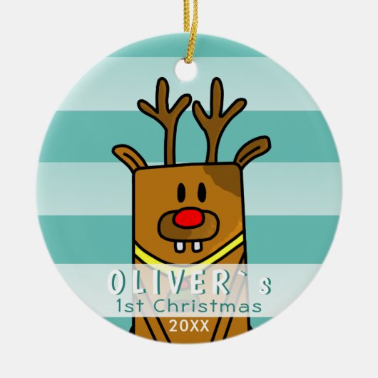 Cute Deer Baby's Eerste Kerstmis Keramisch Ornament (Voorkant)