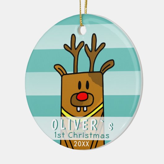 Cute Deer Baby's Eerste Kerstmis Keramisch Ornament (Links)