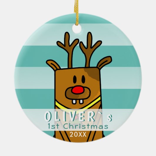 Cute Deer Baby's Eerste Kerstmis Keramisch Ornament (Achterkant)