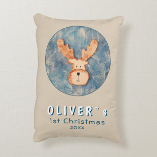 Cute Deer Baby's First Kerstblauw Baby Accent Kussen