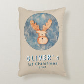 Cute Deer Baby's First Kerstblauw Baby Accent Kussen (Voorkant(Verticaal))