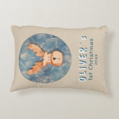 Cute Deer Baby's First Kerstblauw Baby Accent Kussen (Achterkant)