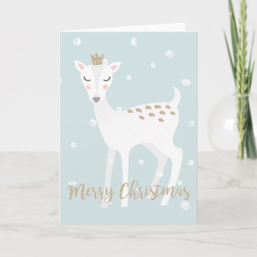 Cute Deer - Blauwe Kerstmis Feestdagen Kaart (Voorkant)