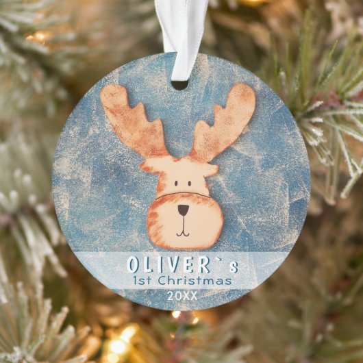 Cute Deer Blue Baby eerste kerstmis Ornament (Boom)