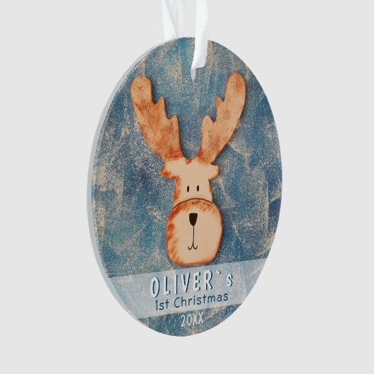 Cute Deer Blue Baby eerste kerstmis Ornament (voorkant)