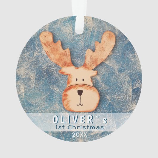 Cute Deer Blue Baby eerste kerstmis Ornament (achterkant)
