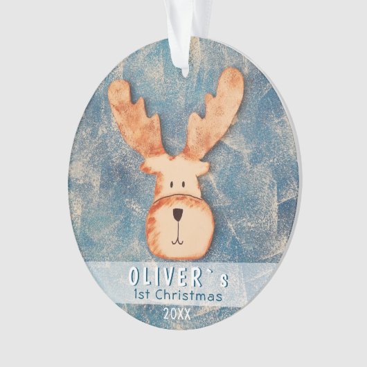 Cute Deer Blue Baby eerste kerstmis Ornament (voorkant)
