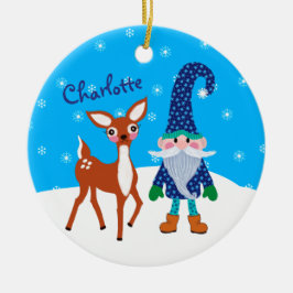 Cute Deer Blue Gnome Kinder kerst Keramisch Ornament