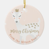Cute Deer | Blush roze | Gepersonaliseerd kerstfee Keramisch Ornament (Voorkant)