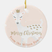 Cute Deer | Blush roze | Gepersonaliseerd kerstfee Keramisch Ornament (Achterkant)